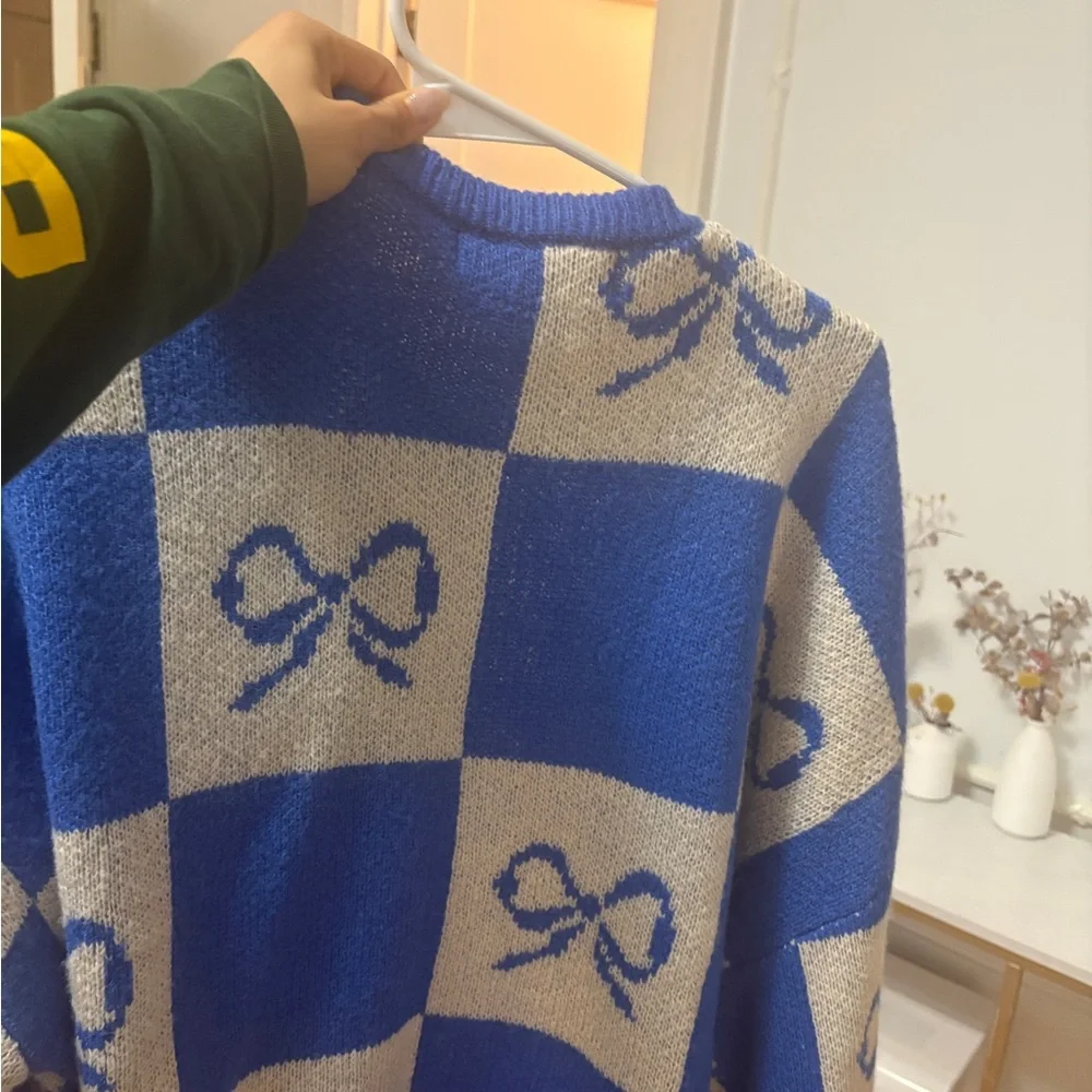 NWOT: Lisa Says Gah Blue and Cream Checkered Cardigan - Picture 6 of 14